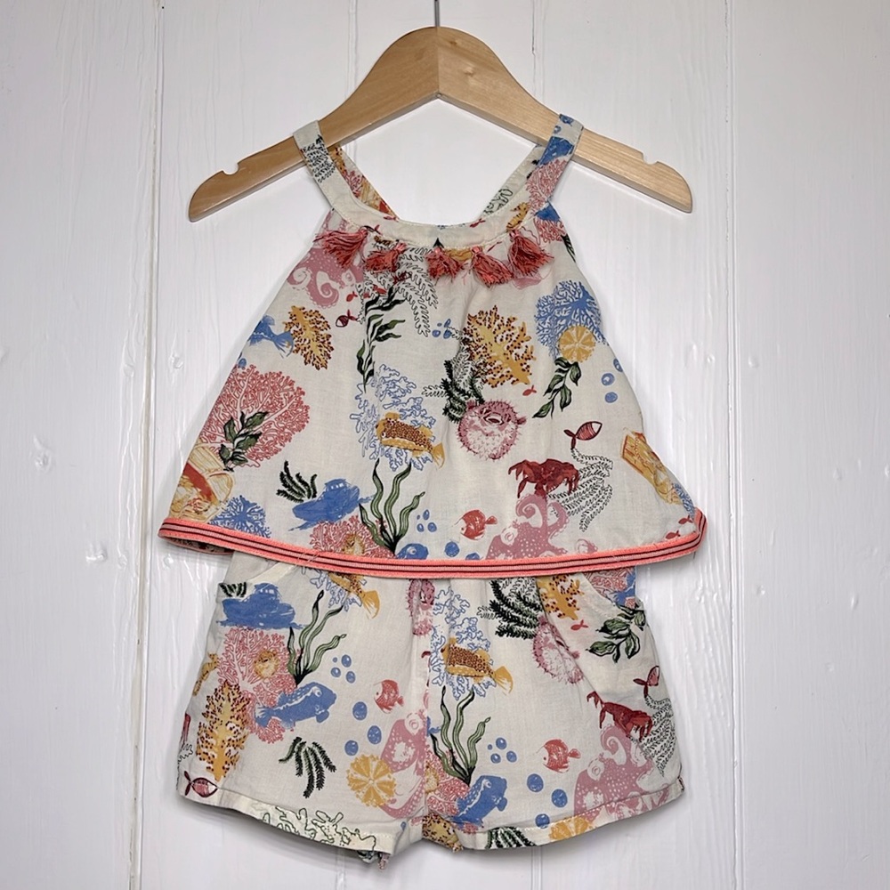 TOMMY BAHAMA VGUC Colorful Ocean Fish Theme Tassel Romper